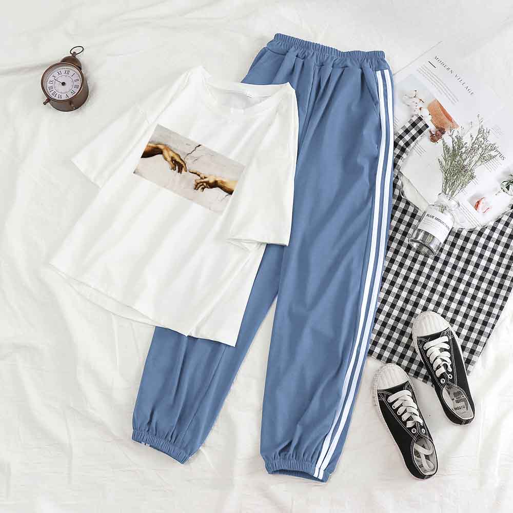 Tracksuit Set Two Piece Set Women Summer Clothes Casual Pants Suits for Women Gesture Tee Pant Suits Outfits for Teens Girls
