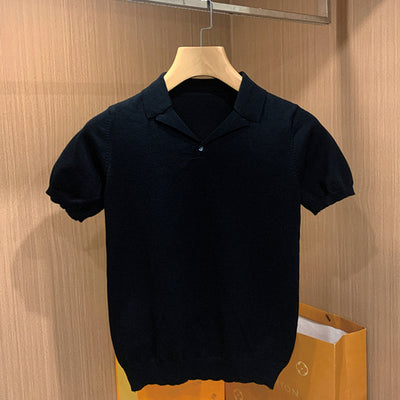 2022 Men Summer Fashion Casual Knitted Polo Shirts Male Short Sleeve Casual Tops Men Turn Down Collar Solid Color Tops O977