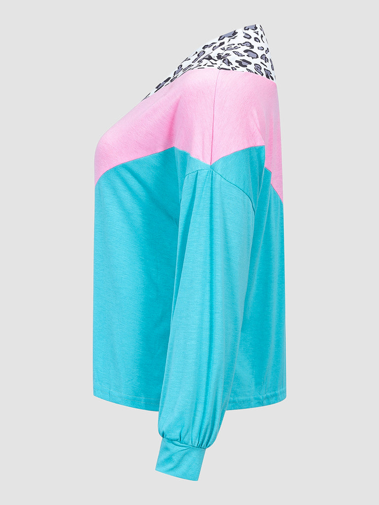 Finjani Color Block Drop Shoulder Tee Lantern Sleeve Crew Neck Plus Size Casual Women's Tops