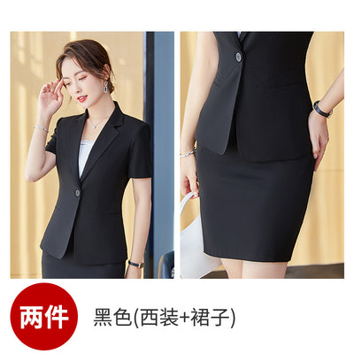 Summer Short Sleeve Commute Slim-Fit Solid Color High-Rise Wool Trousers Suit Two-Piece Set Work Uniforms Teacher Business Wear