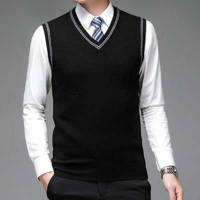 New Autumn Winter Fashion Solid Pullover Sweater V Neck Knit Wool Vest Men Plain Sleeveless Casual Men Clothing Top