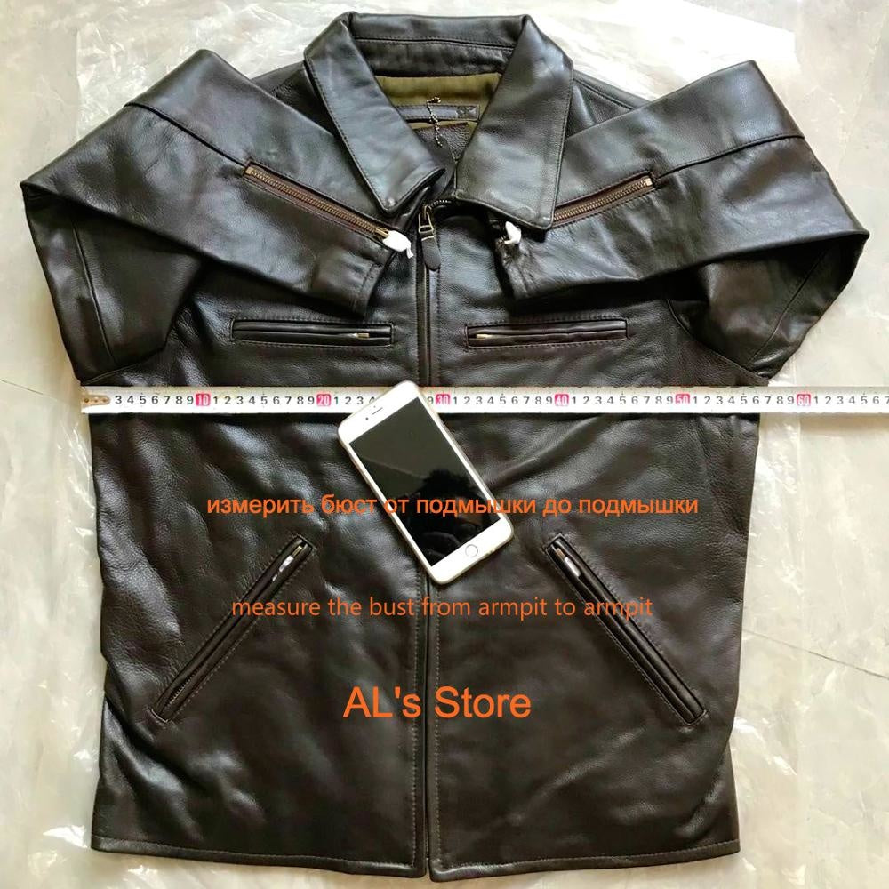 BU20 Read Description! Asian Size Excellent Cow Leather Winter Jacket Men&#39;s Classic Cowhide Leather Coat