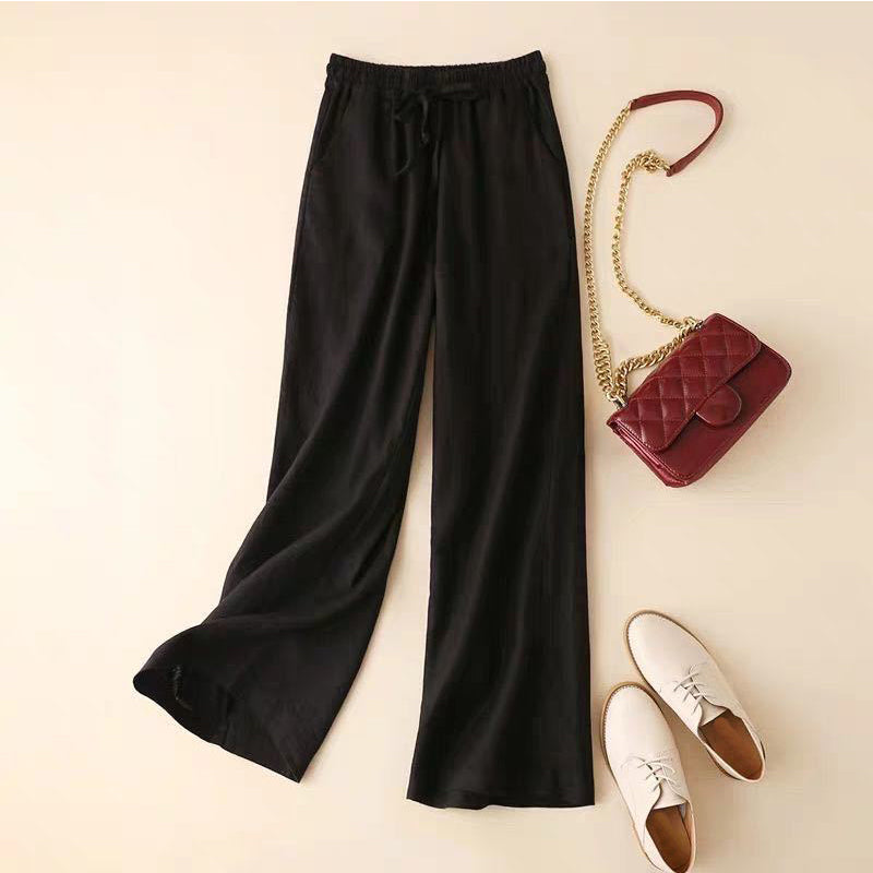 Art Style Casual Loose Cotton Linen Women Pants Solid Elastic High Waist Drawstring Drape Wide Leg Streetwear Female Sweatpants