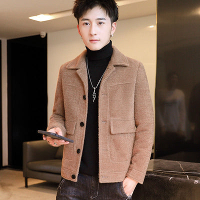 2021 Autumn Winter New Men Wool Blends Coats Solid Color Cold Resistant Men Woolen Overcoat Turn-down Collar Casual Coat B408