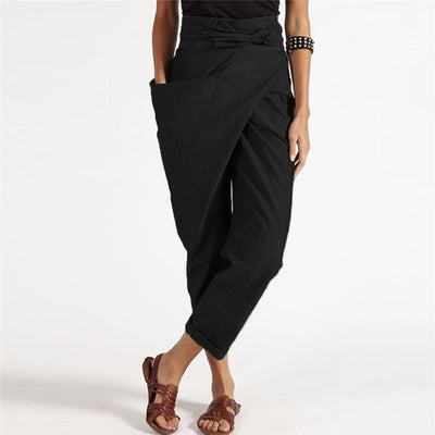 Ladies Autumn Trousers Irregular Wide Leg Pants Loose High Waist Lace Up Female Solid Color Casual Pants Streetwear