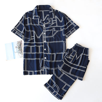Spring Summer New Men Cotton Silk Pajamas Viscose Ensemble Suit Male Homewear Set Pyjama Pijama Masculin Short Sleeve Trousers