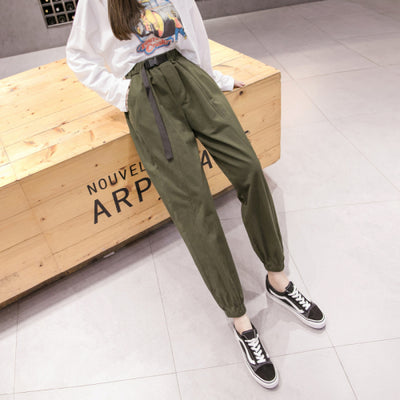 Fashion Autumn Pants Women Casual High Waist Pants Female Loose Streetwear with Pockets Solid Slim Lady Clothing 8518