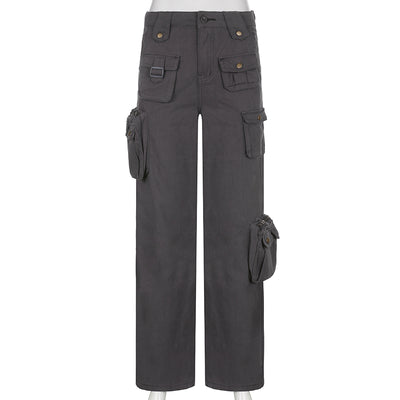 SUCHCUTE Hip Hop Side Pocket Cargo Jeans Women Gothic Streetwear Grunge Wide Leg Denim Trousers Harajuku Vintage Baggy Pants 90s