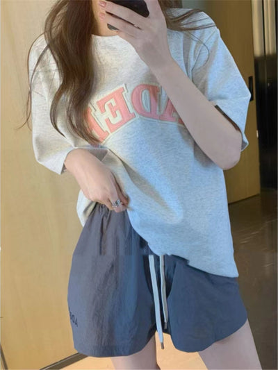 22 new ader summer loose round neck top short-sleeved letter patch embroidered unisex couple t-shirt
