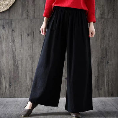 New Spring and Autunm women loose casual cotton linen pants,brand vintage wide leg trousers black red Pantalon  -