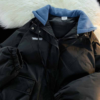 Fake two matching hats bread clothes mee and women autumn winter oversize heavy cotton coat