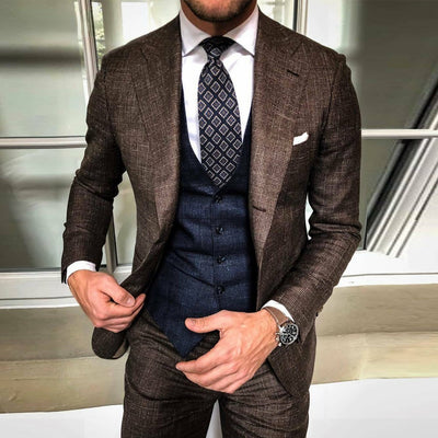 2022 Business Suits for Men Tuxedo 3Piece Slim Fit Terno Masculino Man Groomsmen Blazers Plus Size Prom Party Bridegroom Outfit