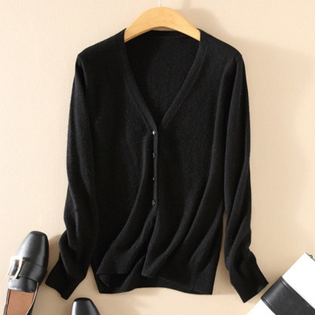 Spring and Autumn Knit Cardigan Women&#39;s Short Coat Cardigan V-neck Solid Color Large Size Sweater