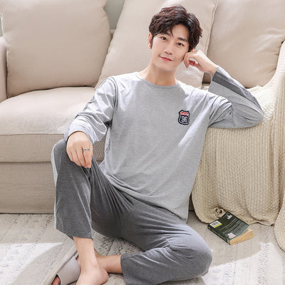 Men&#39;s Pajamas Long Sleeve Pure Cotton Spring And Autumn Home Clothes Men&#39;s Autumn And Winter Youth Thin Cover All Cotton Winter