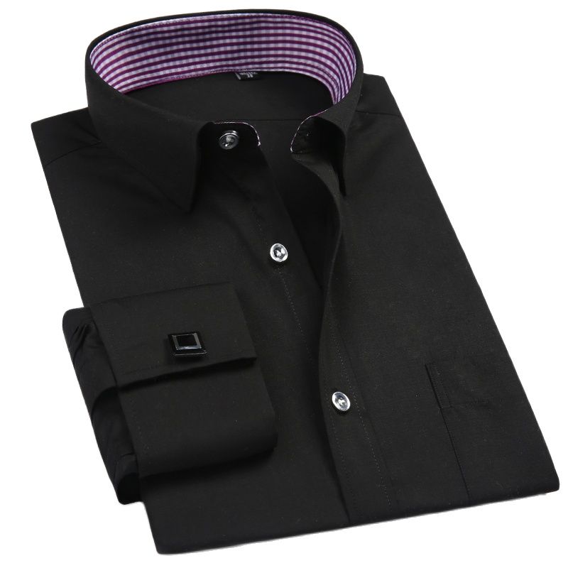 Men&#39;s French Cuff Long Sleeve Formal Business Dress Shirts Party Wedding Tuxedo White Shirt with Cufflinks