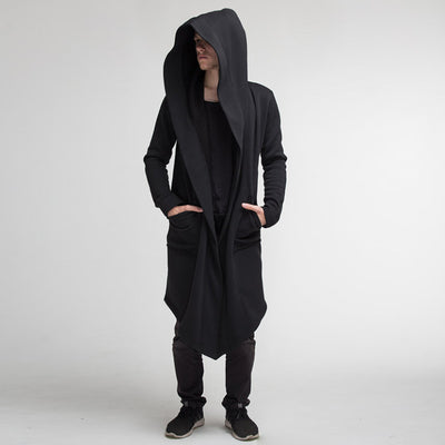 2022 autumn and winter new men's coat medium long coat cardigan Cape Hooded Sweater