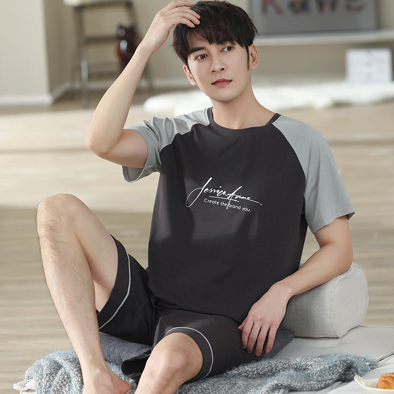 Korean Minimalist Style Men Pajamas Set Short Sleeve Short Pants Modal Sleepwear for Boy Leisure Mens Pijamas Fashion Homesuits