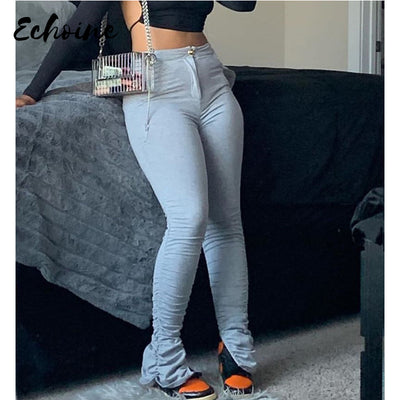 Women Bell Bottom Flare Pleated Pants Ruched Pants Stacked Leggings Female Stacked Sweatpants Trousers Jogger Leggins Sportswear