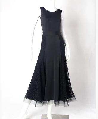 2017 black ballroom dance dresses for woman racer back sleeveless neckline fish bone net one-piece dress