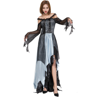 Deluxe Wicked Evil Witch Costume Irregular Long Dresses Halloween Gohtic Ladies Ghost Fancy Dress
