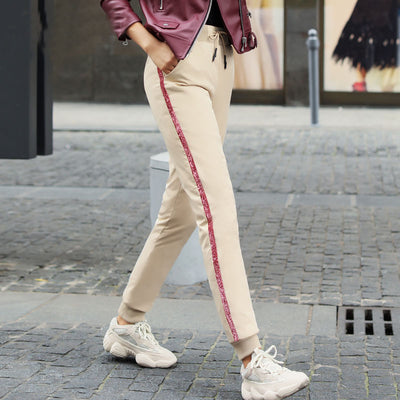 Autumn Winter Casual Panelled Side Stripe Down pants women duck down high waist Pencil pants thick Plus Size cotton trousers 835