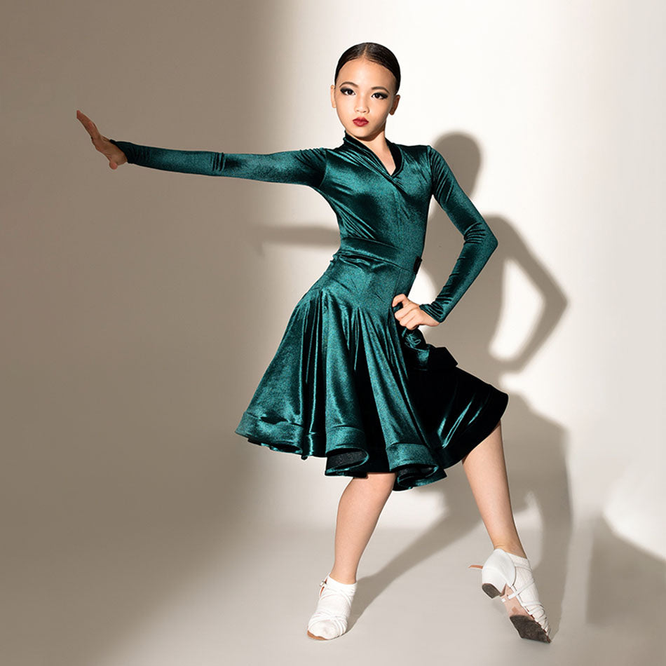 2021 New G3584 Latin Dance Dress Kids Girls Winter Velvet Professional Dance Dress Latino Dance Cha Cha Competition Costume