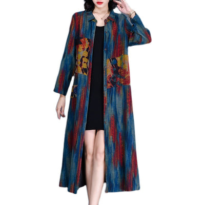 2021 Spring Autumn Women Vintage Long Dress Casual Long Sleeve Loose Floral Printed Dresses Robe Plus Size Vestidos 11570
