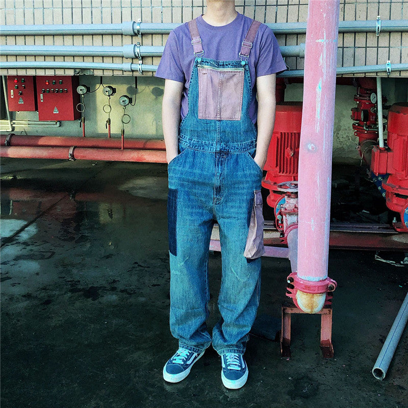 Men&#39;s Fashion Vintage Hip Hop Denim Bib Overalls With Big Pockets Harajuku Harem Jeans Jumpsuits Retro Workwear Suspender Pants