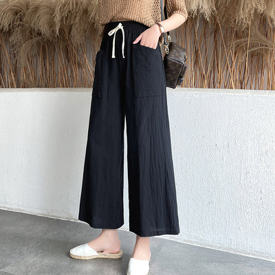 Cotton and Linen Wide-leg Pants 2022 New Nine-point Pants Cotton Pants Women&#39;s Spring and Summer New Loose Big Pocket Pants