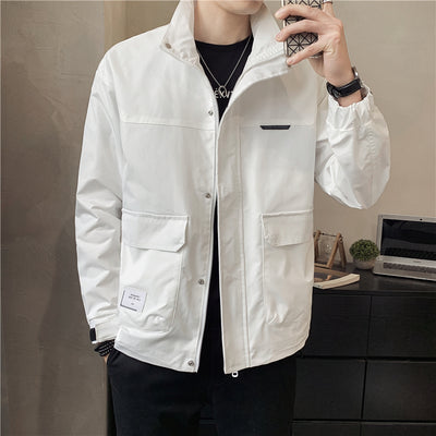 2022 Spring New Men&#39;s Stand Collar Thin White Jacket Korean Style Fashion Casual Sports Solid Color Jacket Male Trend Brand Coat