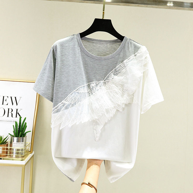 Summer T-shirts Women Tops Short Sleeves Korean Feather Loose Polo Shirts Slim Breathable Skin-friendly Casual Female Clothing