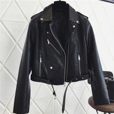 FTLZZ New Women Pu Leather Jacket Fashion Bright Color Black Motor Coats Short Faux Leather Biker Jackets Coat Female