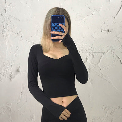 Autumn Winter New Yoga Clothes Women Sports Long-sleeved T-shirt with Chest Pad Quick Dry Running Fitness Slim Slimming Top