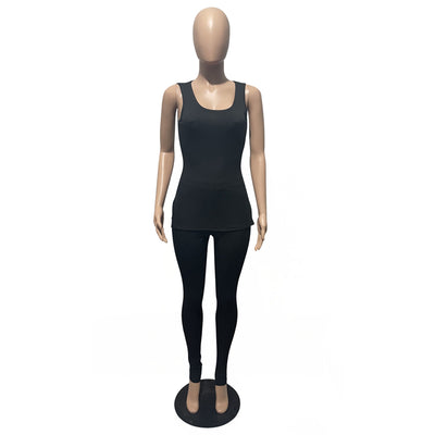 Street 2022 Summer Sleeveless Active Wear Two Piece Set Women Overalls Leggings Ladies Tracksuit Ribbed Bodycon Matching Outfits