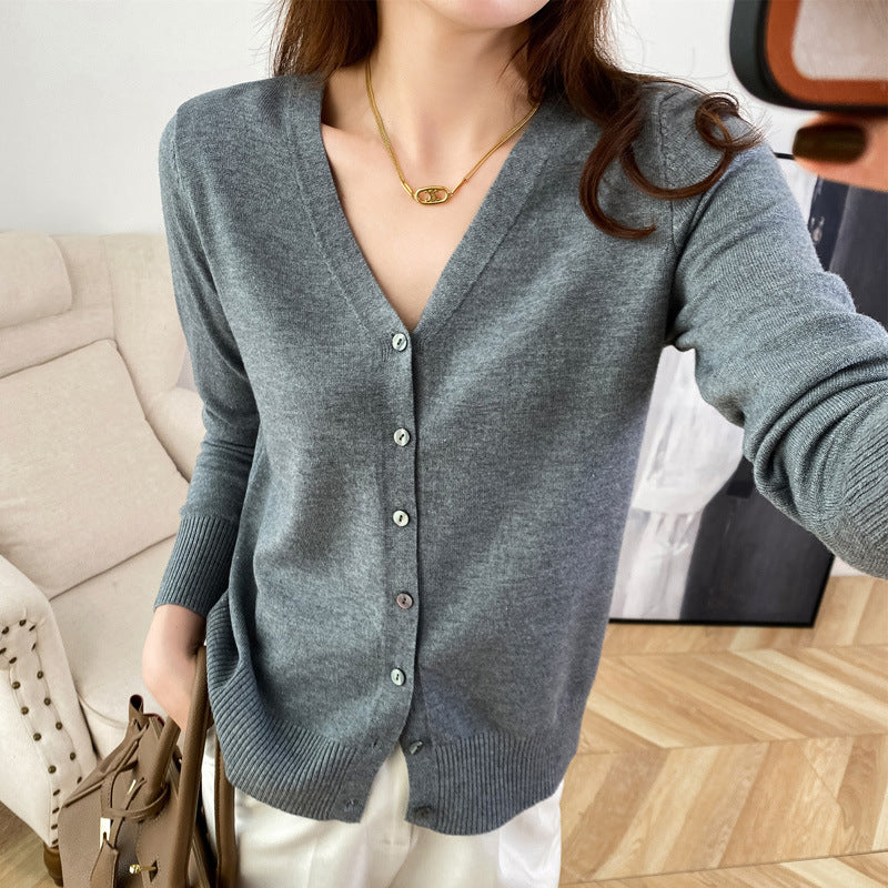 New V-Neck Long Sleeve Sweater Button Cardigan Ladies Knit Tops Fashion Cardigan for Women Autumn Winter Short Crop Top