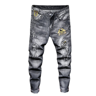 2021 Shredded hip-hop Jeans Men Zipper Skinny Jeans Men high-quality embroidered Cotton Jeans Men Long Destroyed Torn Holes Knee