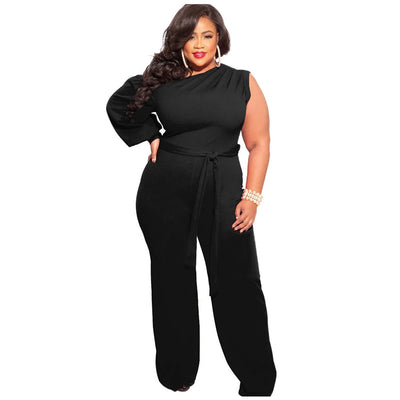 Elegant Sexy Plus Size Jumpsuits Straight Pants Solid Color lantern sleeve Women&#39;s Jumpsuit backless office outfits Autumn 2022