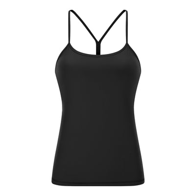 Women Spaghetti Strap Yoga Shirt with Built in Bra Sleeveless Fitness Top Sports Camisole Hip Length Slim Fit Gym Workout Tanks