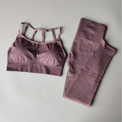 2PCS Seamless Energy Yoga Set Women Gym Fitness Sports Suits High Waist Leggings Running Sportswear Training Sports Bra+Pants