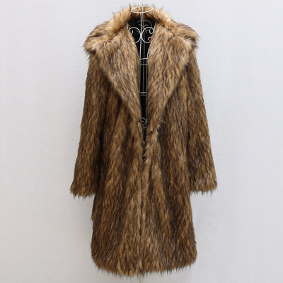 Men's winter new hot-selling street hip-hop rock singer imitation raccoon fur mid-length coat trendy men's American style