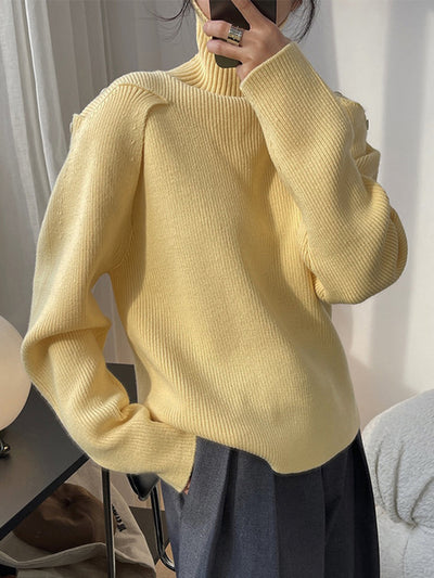 UCXQ Korean Fashion Silhouette Shoulder Design Thick Solid Turtleneck Pullovers Tops 2022 Autumn New Loose Warm Women Sweaters