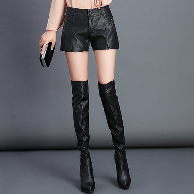 2021 new autumn and winter pu leather shorts high waist ladies casual shorts slim locomotive leather jacket spring women's cloth
