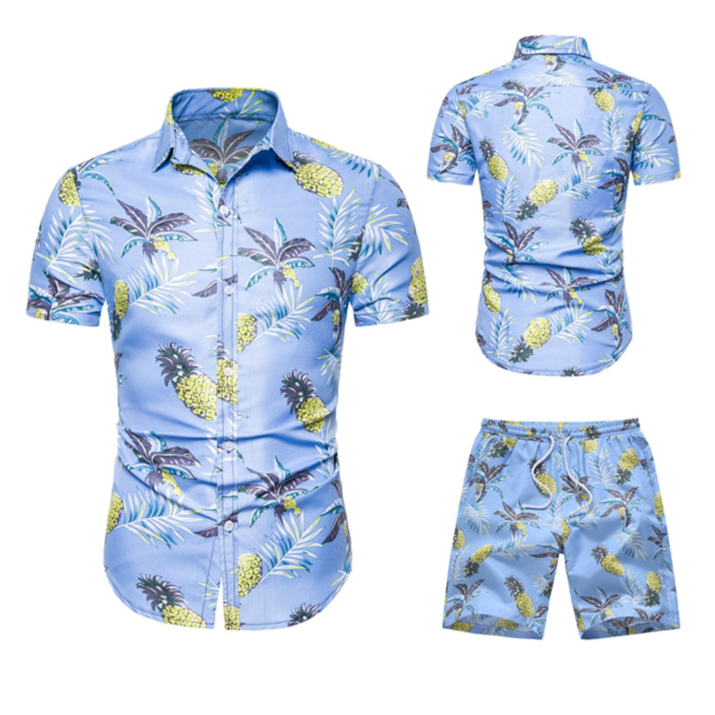 Fashion Short Men&#39;s Summer T-shirt Hawaiian Leisure Sleeve Shorts Set Men Suits &amp; Sets