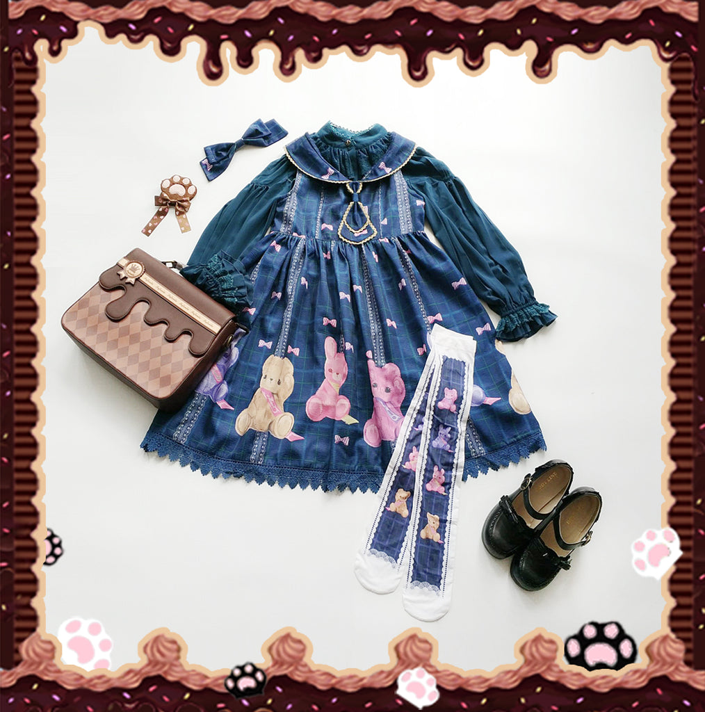 Sweet Bear and Printed Short Baby-doll Style Lolita JSK Dress by Infanta Clearance