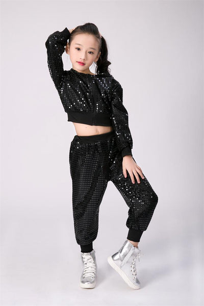Children's Hip Hop Dance Wear Outfits Girls Jazz Modern Dancing Costumes Clothing Suits Kids Stage Costumes Hoodies Tops+Pants