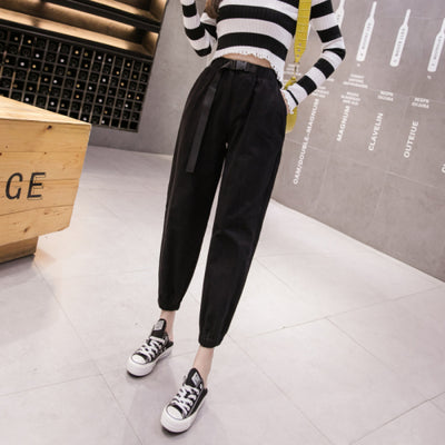 Fashion Autumn Pants Women Casual High Waist Pants Female Loose Streetwear with Pockets Solid Slim Lady Clothing 8518