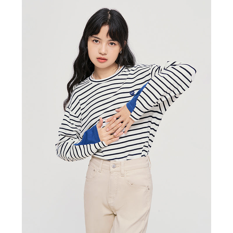 Toyouth Women Sweatshirts 2022 Autumn Long Sleeve Splicing O Neck Hoodies Blue and White Stripes Casual Streetwear Pullover