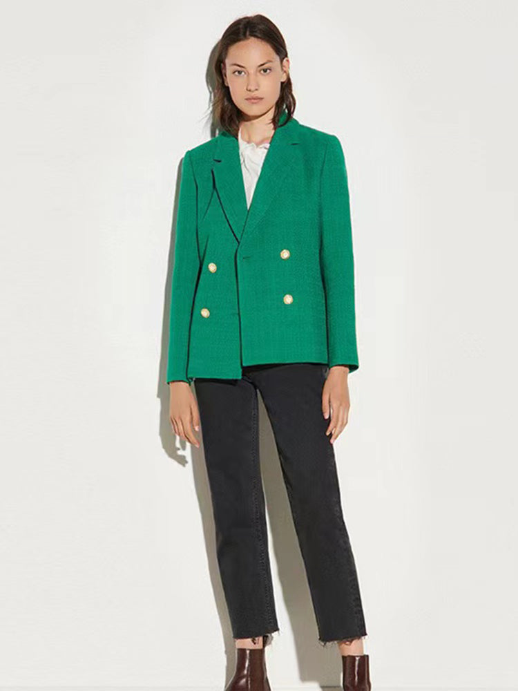 Autumn Winter New SAND* Blazer Women Fashion Solid Tweed Office Lady Green Blazer Spring Casual Dailywearing Female Coat