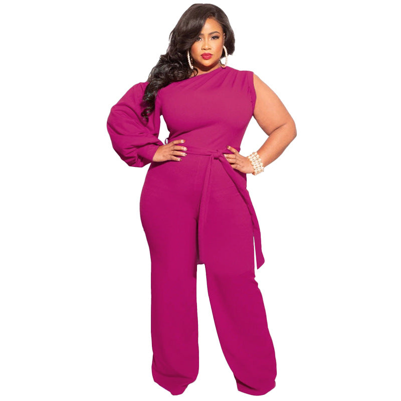 Elegant Sexy Plus Size Jumpsuits Straight Pants Solid Color lantern sleeve Women&#39;s Jumpsuit backless office outfits Autumn 2022