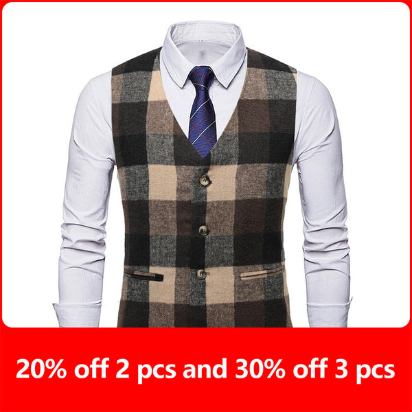 Men&#39;s European Size Suit Vest Four Seasons New Fashion Casual British Plaid Print Business Dress Single Breasted Men&#39;s Suit Vest